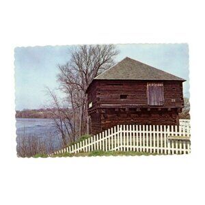 Postcard Chrome era Fort Halifax Waterville Maine blockhouse